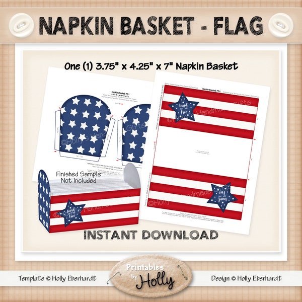 Napkin Basket - FLAG - Americana - Instant Download Printable - Intermediate Project - HEBER_1808