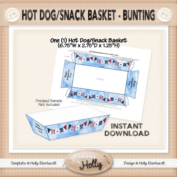 Hot Dog/Snack Basket - BUNTING - Americana - Instant Download Printable - Intermediate Project - HEBER_2404