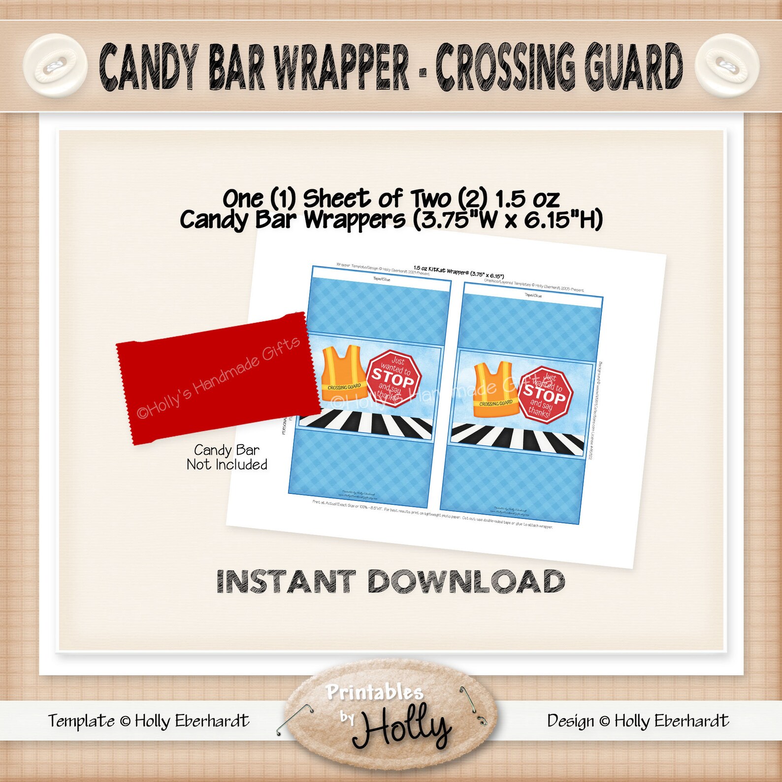 Candy Bar Wrapper - CROSSING GUARD - School - Instant Download ...