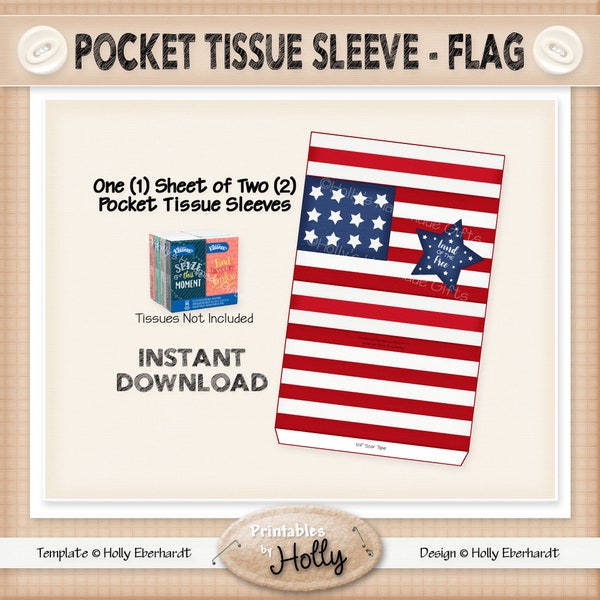 Pocket Tissue Sleeve - FLAG - Americana - Instant Download Printable - Experienced Beginner Project - HEBER_1817