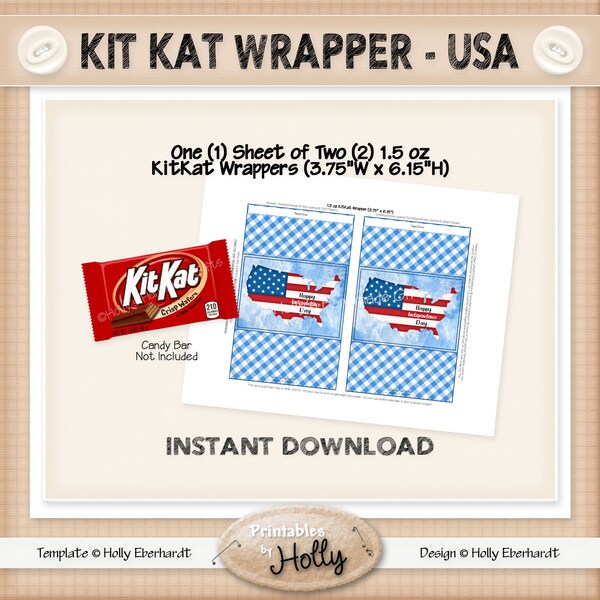 KitKat Wrapper - USA - Americana - Instant Download Printable - Beginner Project - HEBER_2410