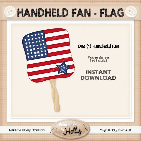 Handheld Fan - FLAG - Americana - Instant Download Printable - Beginner Project - HEBER_1810