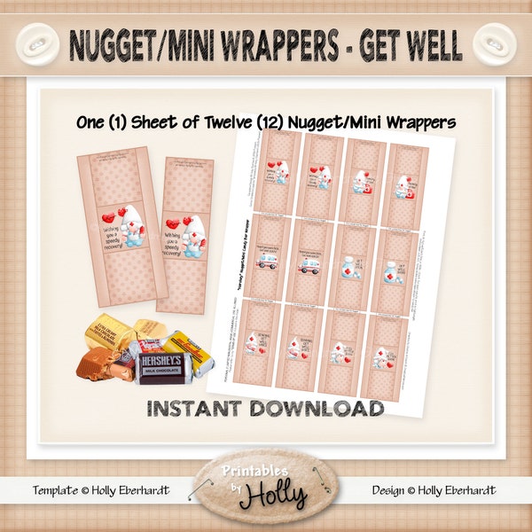 Nugget/Miniature Candy Bar Wrappers - GET WELL - Instant Download Printable - Beginner Project - HEBER_2499