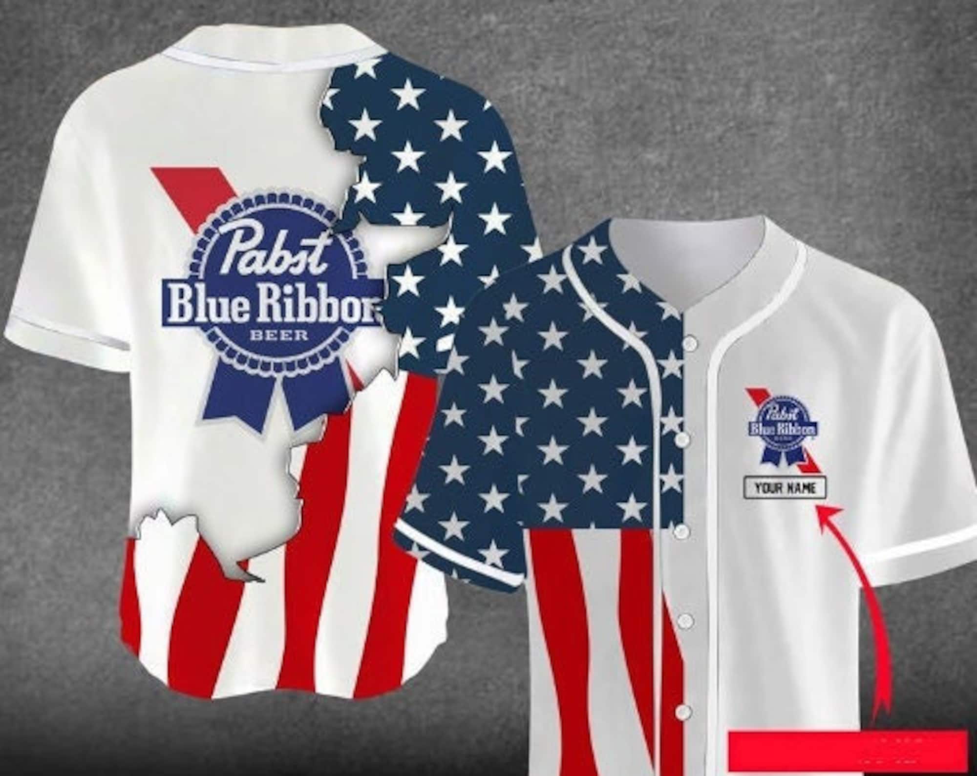 Personalized US Flag Pabst Blue Ribbon Baseball Jersey