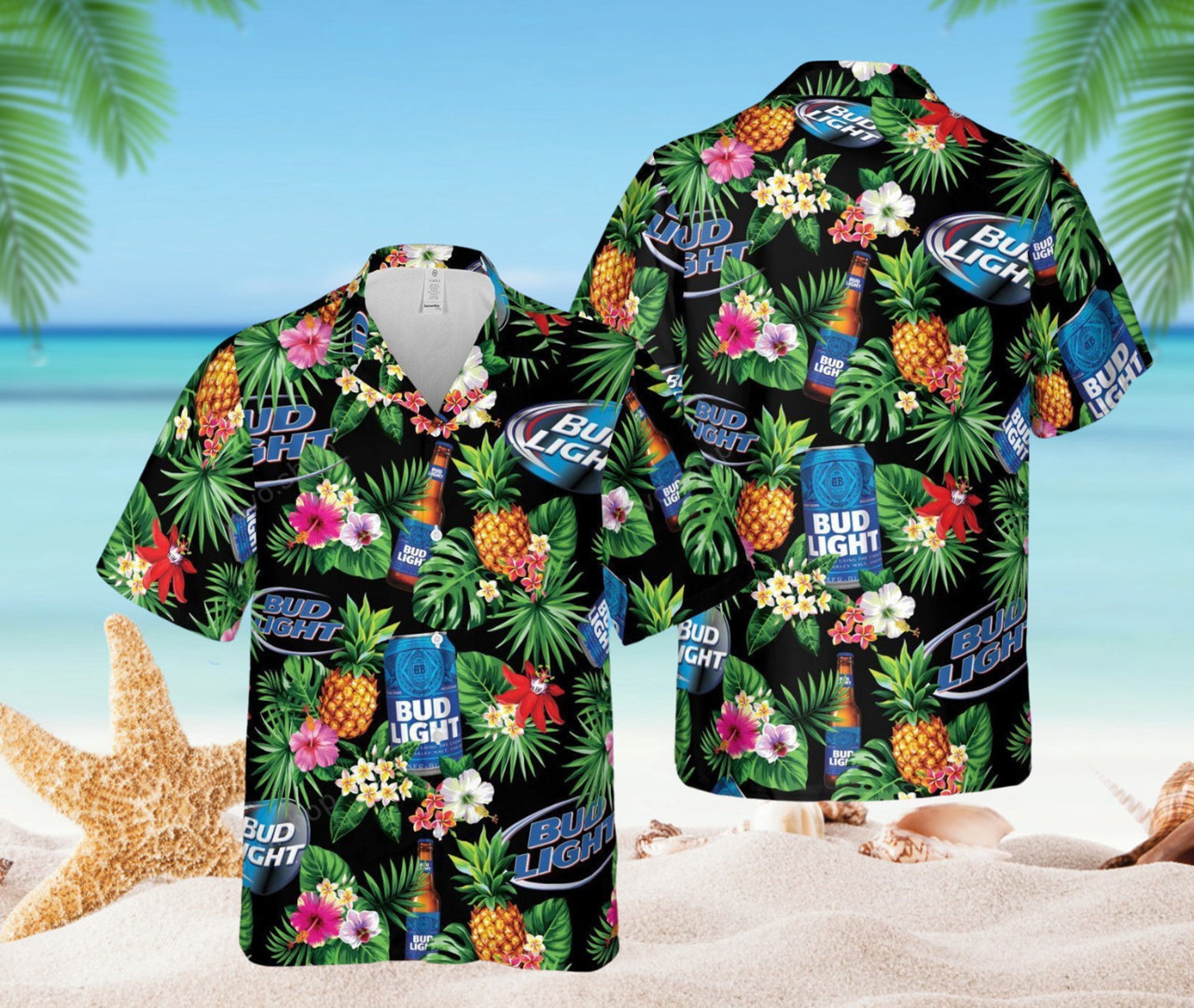 Discover Bud Light Blue Tropical Flower Hawaiian Shirt