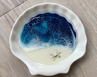 Seashell Trinket Dish with Sea Turtle