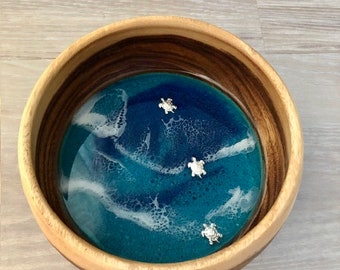 12" Resin Ocean Wood Bowl