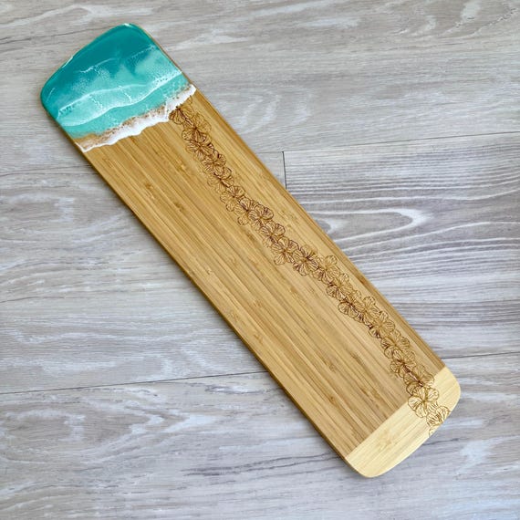 23" Bamboo Serving Board with Hibiscus Engraving