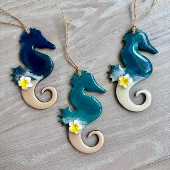 Seahorse Ornament with Plumeria Flower
