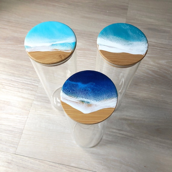 Tall Glass Container with Resin Wave Lid