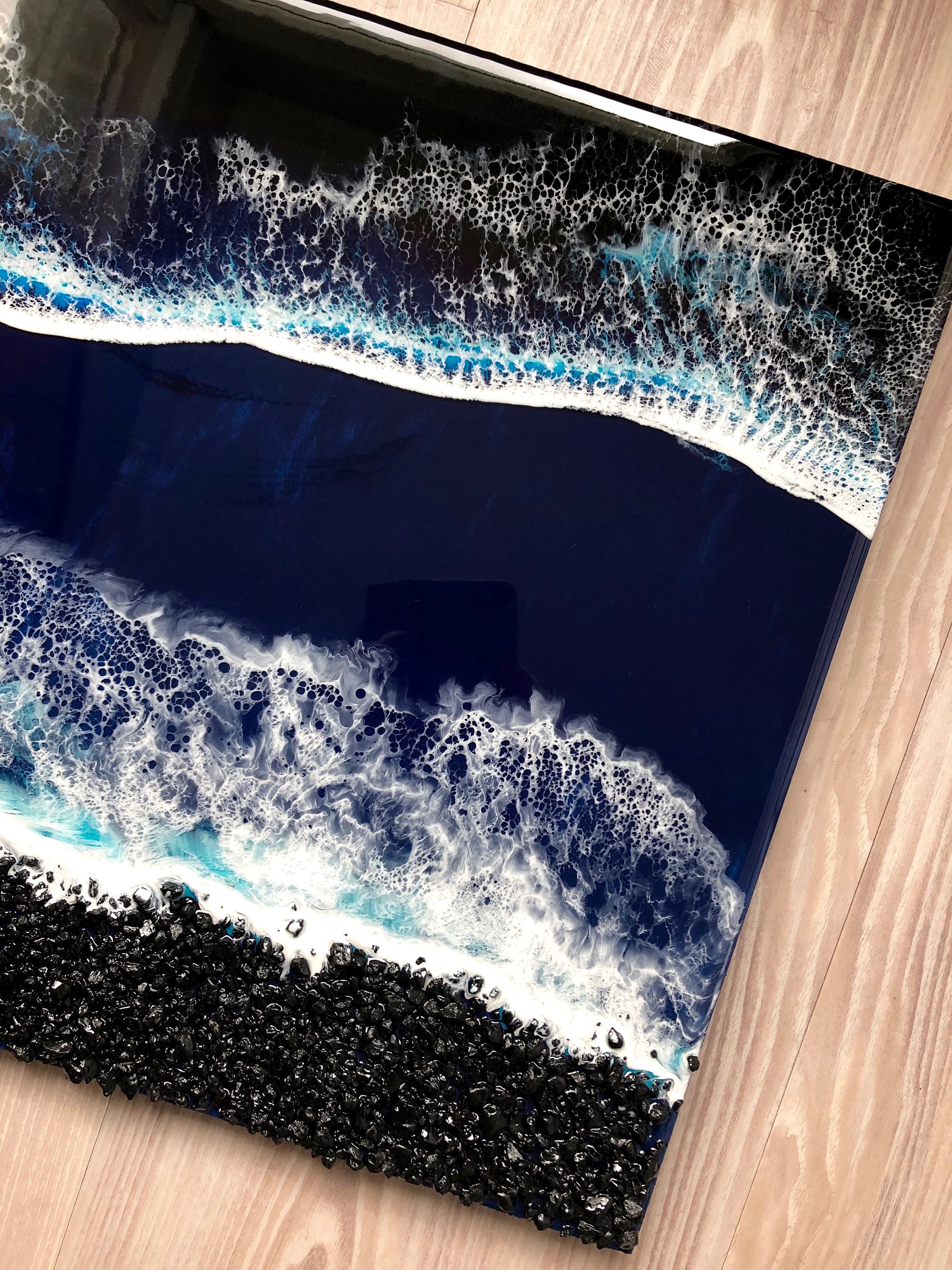 16x16 Resin Beach Art, Wall Art, Wood Panel Artwork, Resin Beach Scene