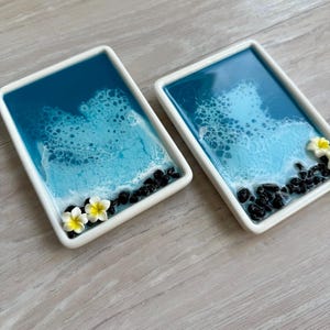 Resin Beach Trinket Tray with Plumeria Flower