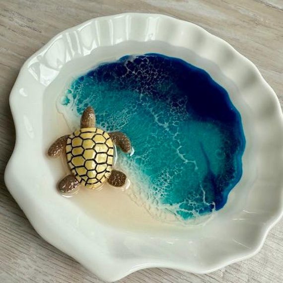 Seashell Trinket Dish with Sea Turtle