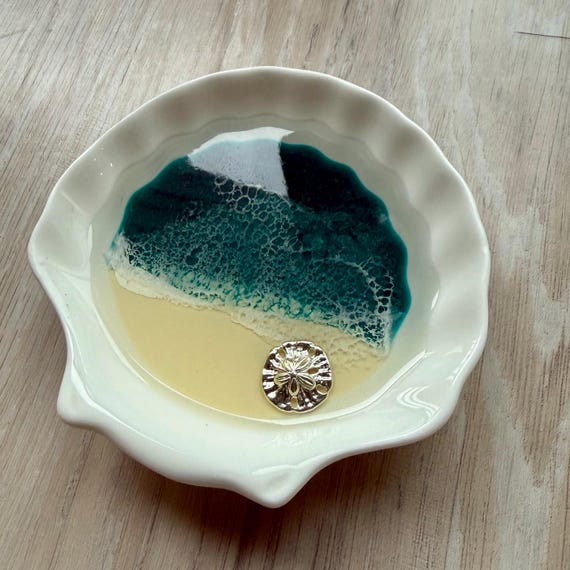 Seashell Trinket Dish with Sand Dollar
