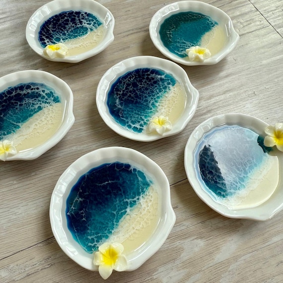 Seashell Ring Dish with Plumeria Flower