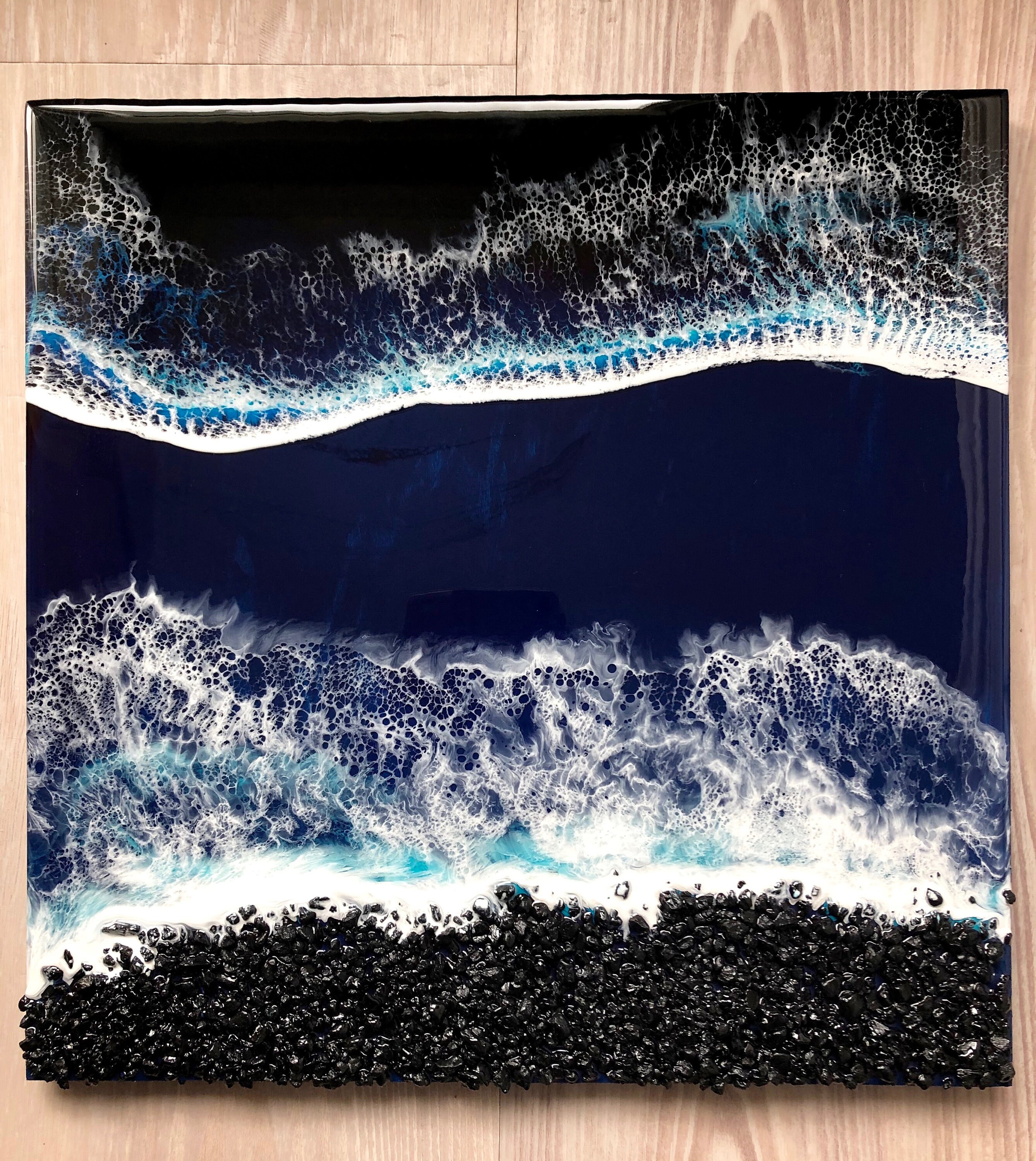 16x16 Resin Beach Art, Wall Art, Wood Panel Artwork, Resin Beach Scene