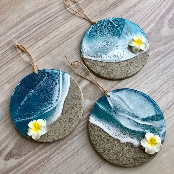 Sandy Beach Ornament with Plumeria