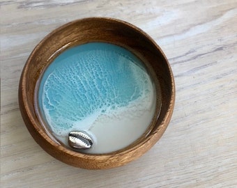 Resin Wood Bowl with Cowry Shell