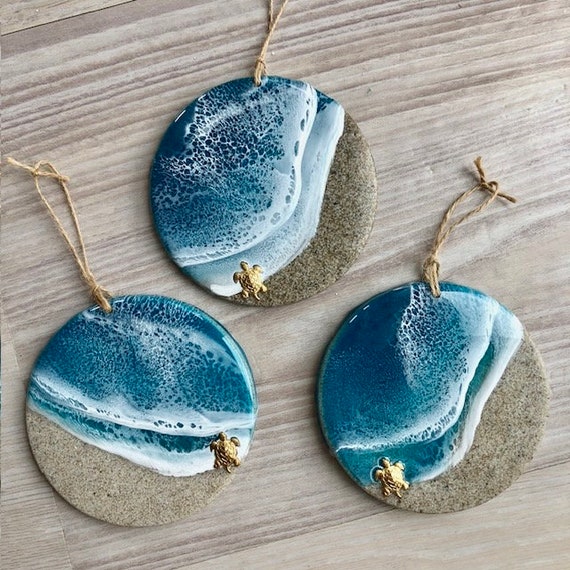 Sandy Beach Ornament with Sea Turtle