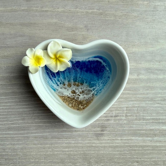 Heart Shaped Ring Dish with Plumeria