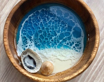 4" Resin Wood Bowl with Seashells