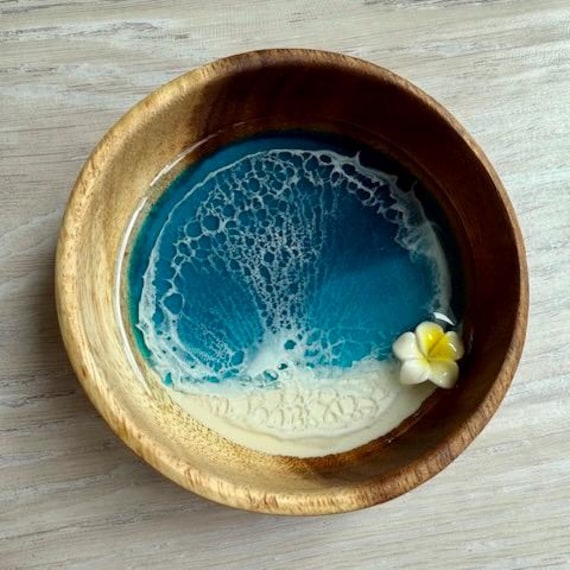 Resin Wood Bowl with Plumeria