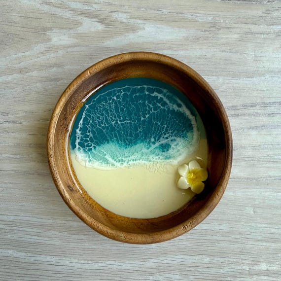Resin Wood Bowl with Plumeria
