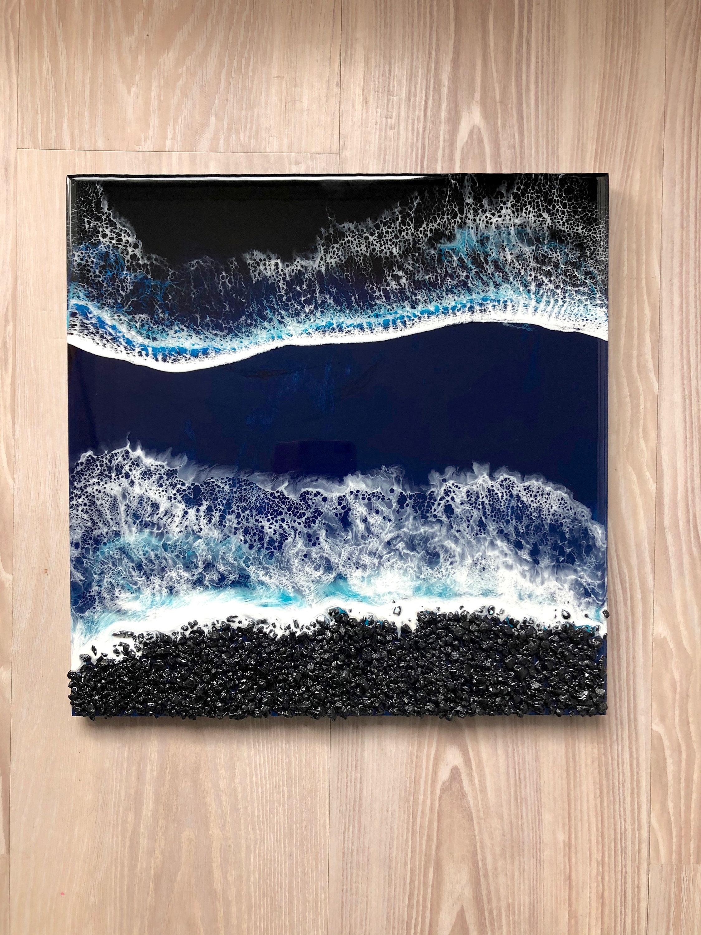 16x16 Resin Beach Art, Wall Art, Wood Panel Artwork, Resin Beach Scene, Resin Art, Ocean Art