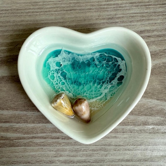 Heart Shaped Ring Dish with Seashells