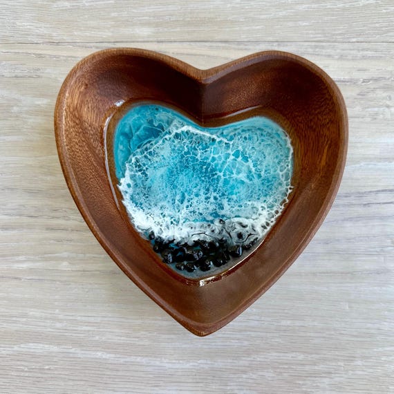 Heart Shaped Bowl with a Rocky Resin Beach