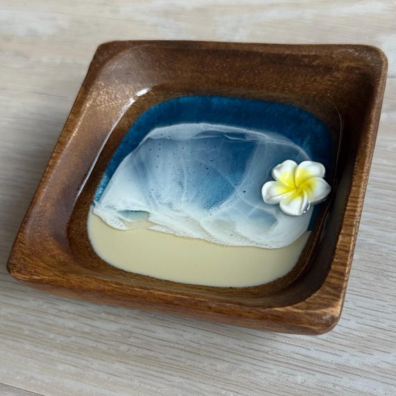 Resin Beach Wood Bowl with Plumeria