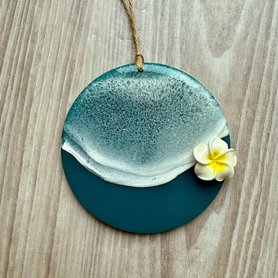 Resin Beach Christmas Tree Ornament with Plumeria