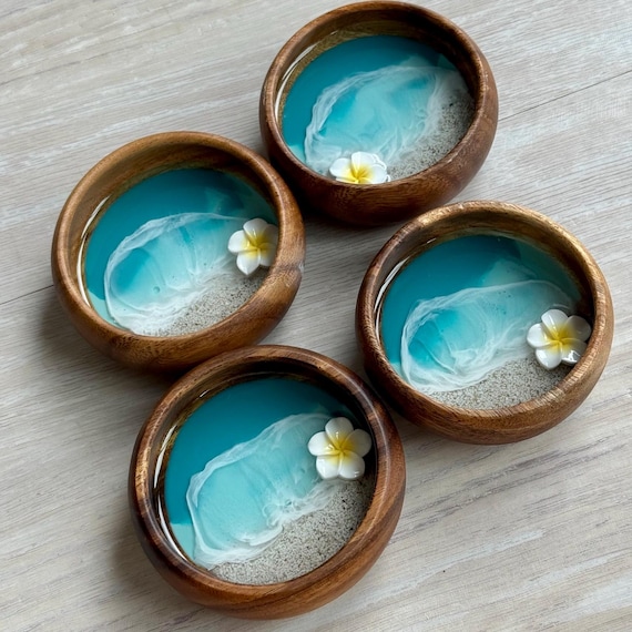 Resin Beach Bowl with Plumeria Flower
