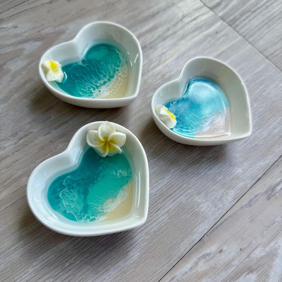 Heart Shaped Ring Dish with Plumeria