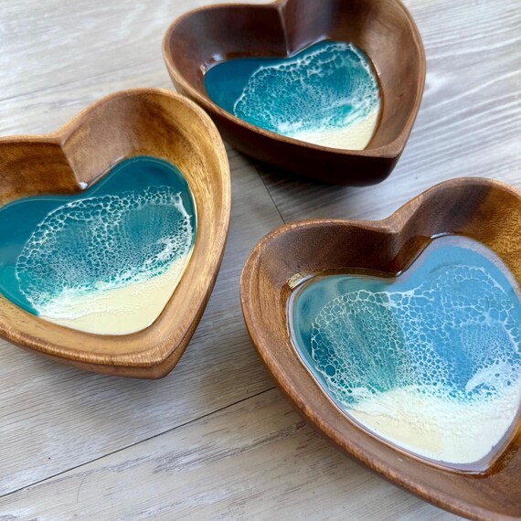 Heart Shaped Bowl with Resin Beach