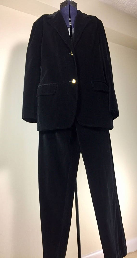 80s/90s Black Velvet Suit w/High Waisted, Wide Le