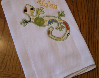 Baby Boy Appliqued Lizard Burp Cloth