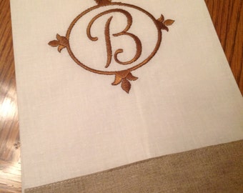 Monogrammed Linen Towel- Elegant Embroidered Frame