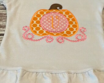 Girls Appliqued Ruffled Pumpkin Shirt