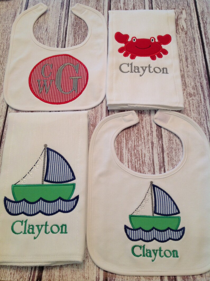 Baby Boy Sailboat Burp Cloth & Bib Setpersonalize With Name Etsy