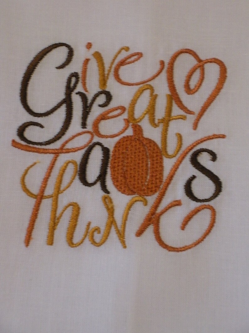 Give Great Thanks Thanksgiving Embroidered Decorative Towel image 2