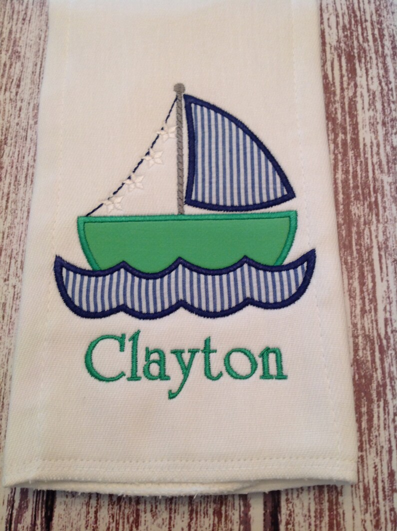 Baby Boy Sailboat Burp Cloth & Bib Setpersonalize With Name Etsy