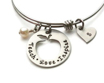 Teach Love Inspire Stainless Charm Bangle Teacher appreciation gift Teacher's gift Teachers gift Stainless Charm Bracelet