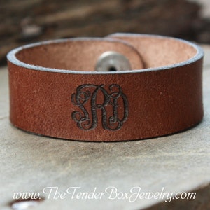 Personalized Monogram Leather Cuff Leather Bracelet Engraved Monogram Leather Cuff Bracelet Initials leather cuff Personalized Gift for Her