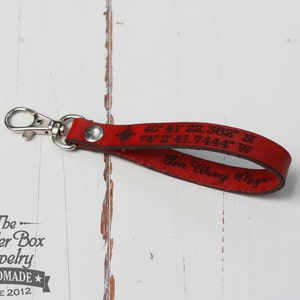 Keychain leather longitude latitude engraved Key ring Personalized Leather key fob custom leather keyring key chain key ring