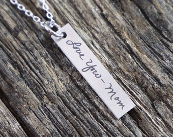 Personalized Engraved Handwritten Bar Necklace Engraved Handwriting Bar Necklace Handwritten Engraved Jewelry Engraved Handwriting Jewelry