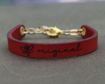 Personalized Adjustable Leather Bracelet with Lobster Clasp and Chain Extender Inspirational Motivational Custom Wording Name Bracelet