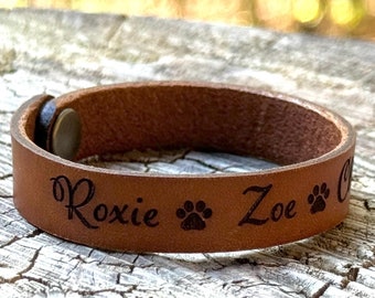Personalized Custom Leather Bracelet with Paw Print