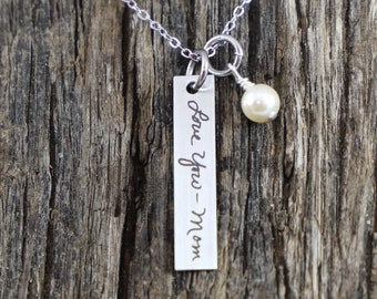 Personalized Engraved Handwritten Bar Necklace Engraved Handwriting Bar Necklace Handwritten Engraved Jewelry Engraved Handwriting Jewelry