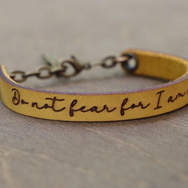 Personalized Adjustable Leather Bracelet with Lobster Clasp Extender Do not fear  Inspirational Motivational Custom Wording